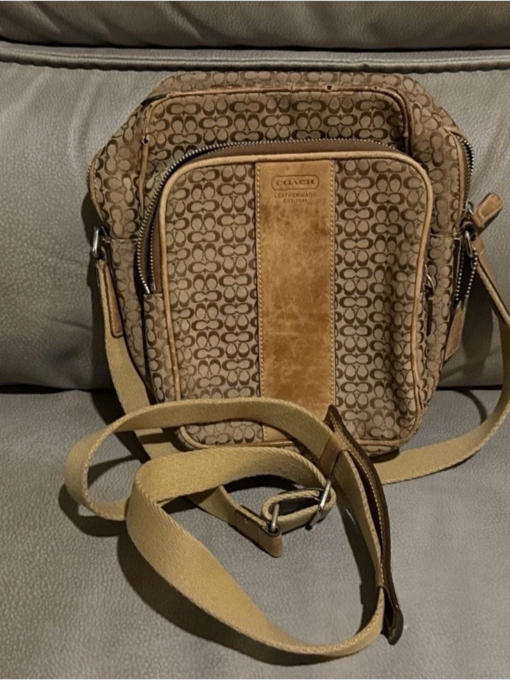 Vintage Coach Tan & Brown Signature Canvas Crossbody Bag